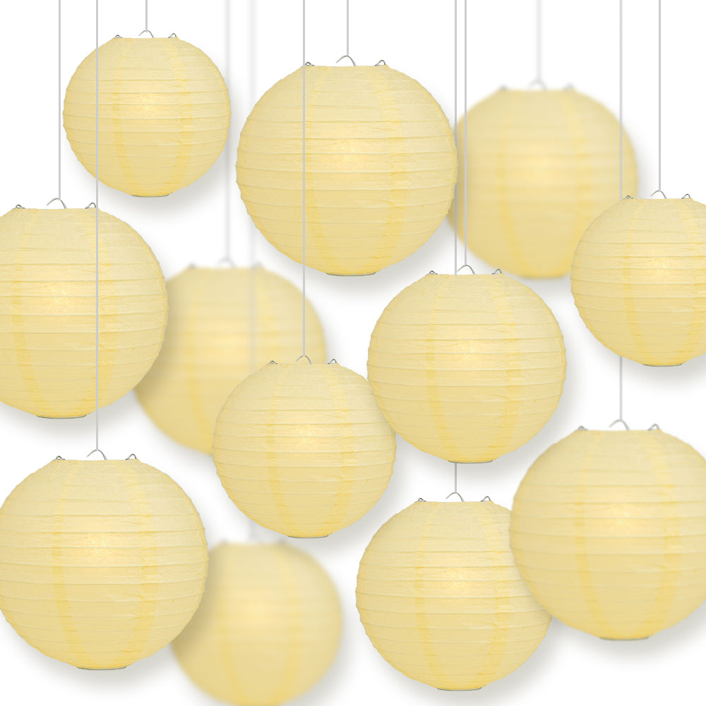 12-PC Lemon Yellow Chiffon Paper Lantern Decoration Set, 12/10/8-Inch - Luna Bazaar | Boho &amp; Vintage Style Decor