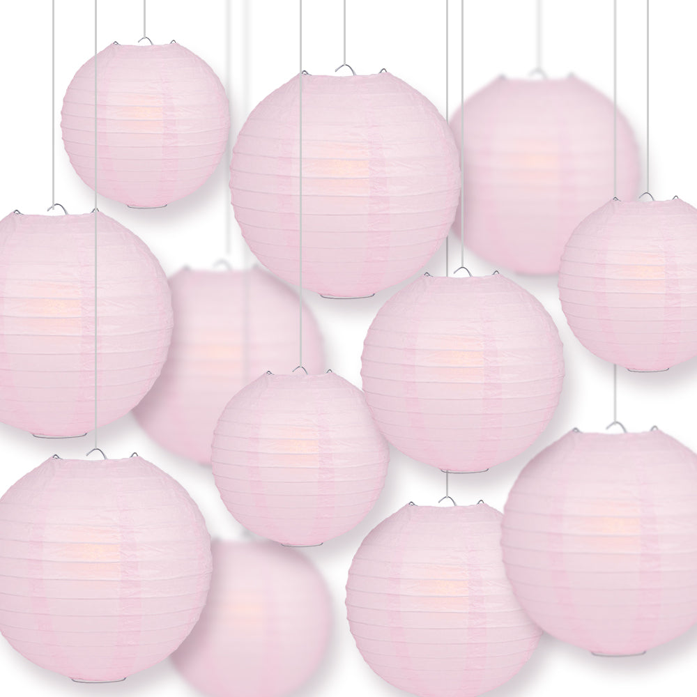 12-PC Pink Paper Lantern Decoration Set, 12/10/8-Inch - Luna Bazaar | Boho &amp; Vintage Style Decor
