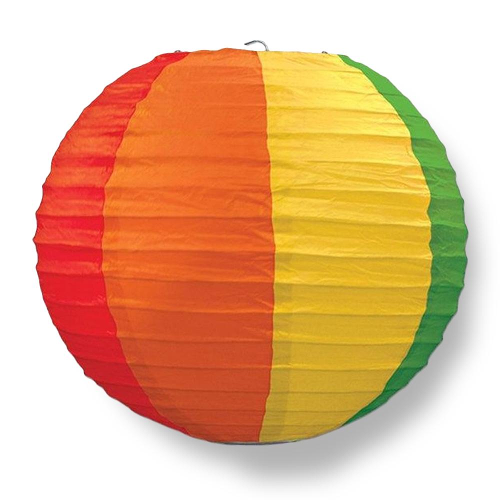 14 Inch Rainbow Multi-Color Paper Lantern, Parallel Ribbing - Luna Bazaar | Boho &amp; Vintage Style Decor