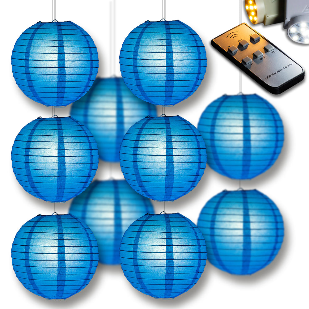 MoonBright Turquoise Blue Paper Lantern 10pc Party Pack with Remote Controlled LED Lights Included