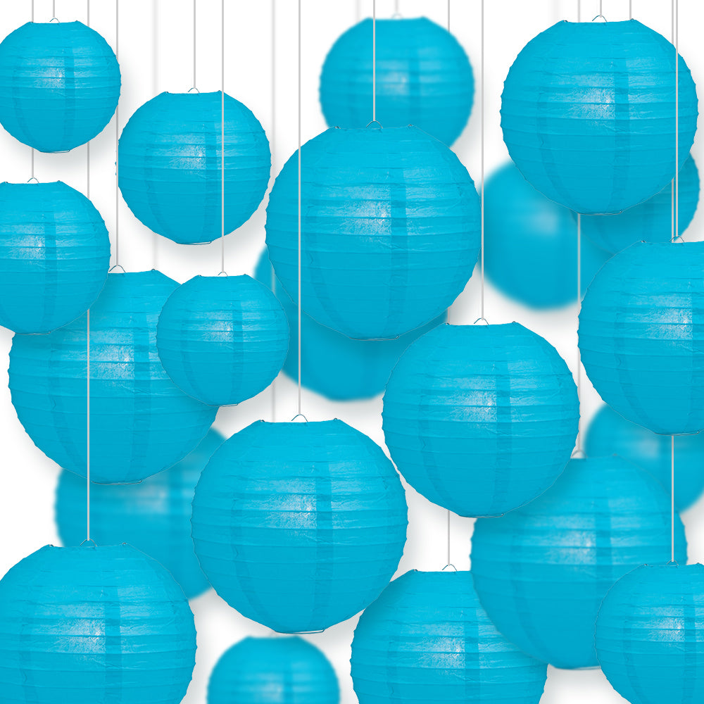 Ultimate 20pc Turquoise Paper Lantern Party Pack - Assorted Sizes of 6, 8, 10, 12 - Luna Bazaar | Boho &amp; Vintage Style Decor