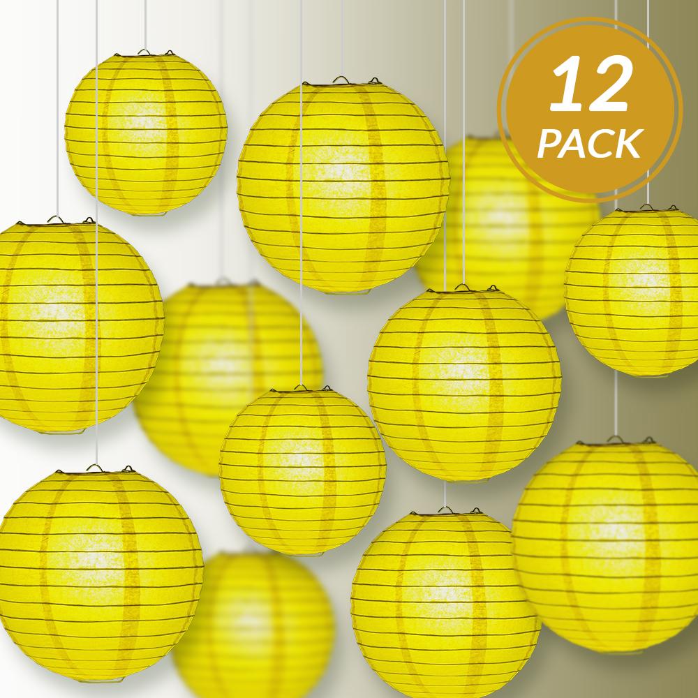 12-PC Yellow Paper Lantern Decoration Set, 12/10/8-Inch - Luna Bazaar | Boho &amp; Vintage Style Decor