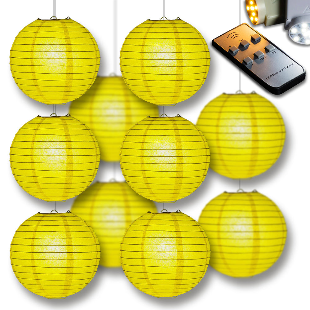 MoonBright Yellow Paper Lantern 10pc Party Pack with Remote Controlled LED Lights Included