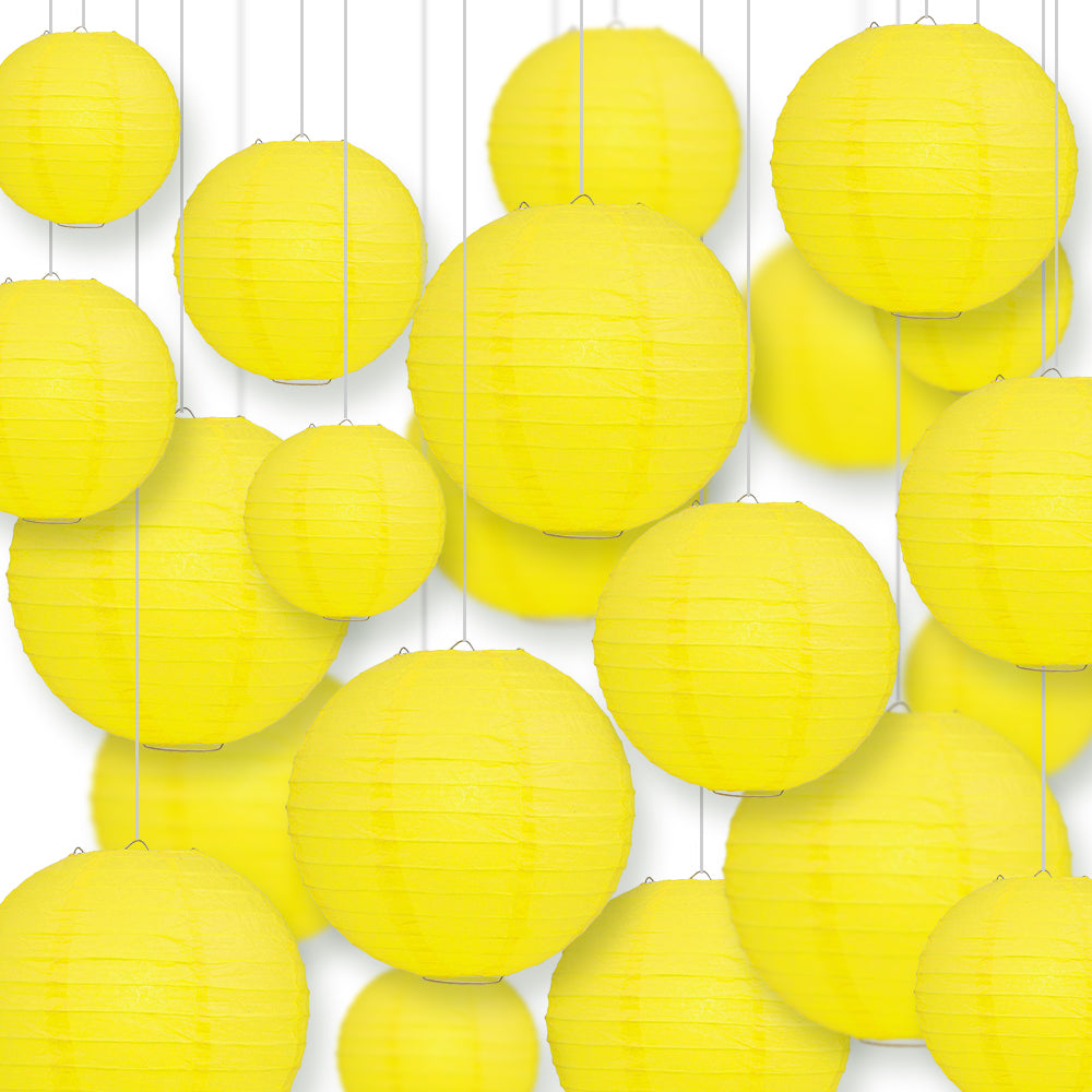 Ultimate 20pc Yellow Paper Lantern Party Pack - Assorted Sizes of 6, 8, 10, 12 - Luna Bazaar | Boho &amp; Vintage Style Decor