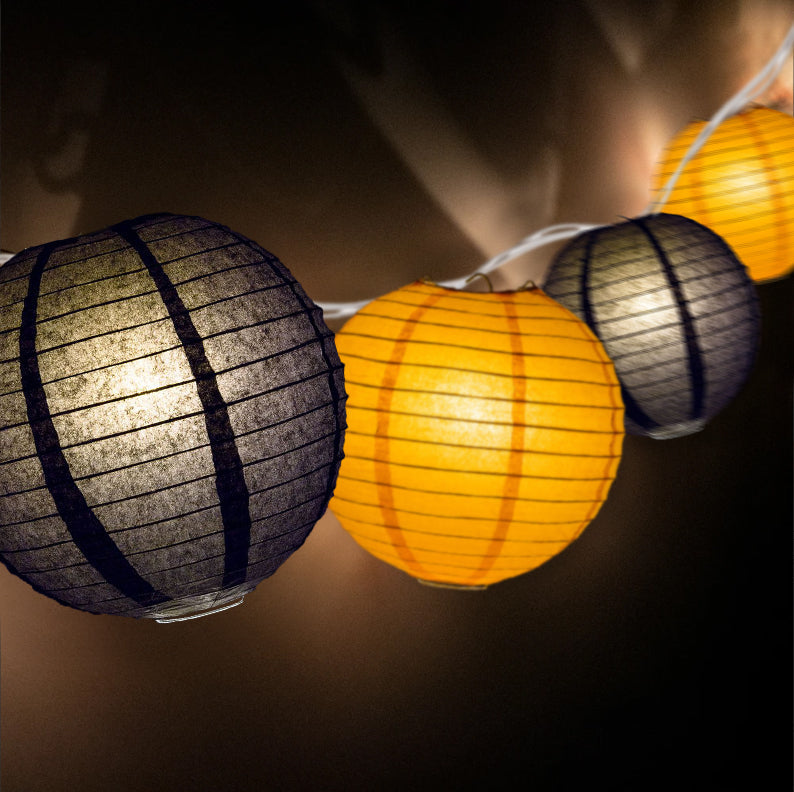 Halloween Black and Orange Paper Lantern String Light Party Decoration COMBO Kit (31 FT, EXPANDABLE, Black Cord) - Luna Bazaar | Boho &amp; Vintage Style Decor