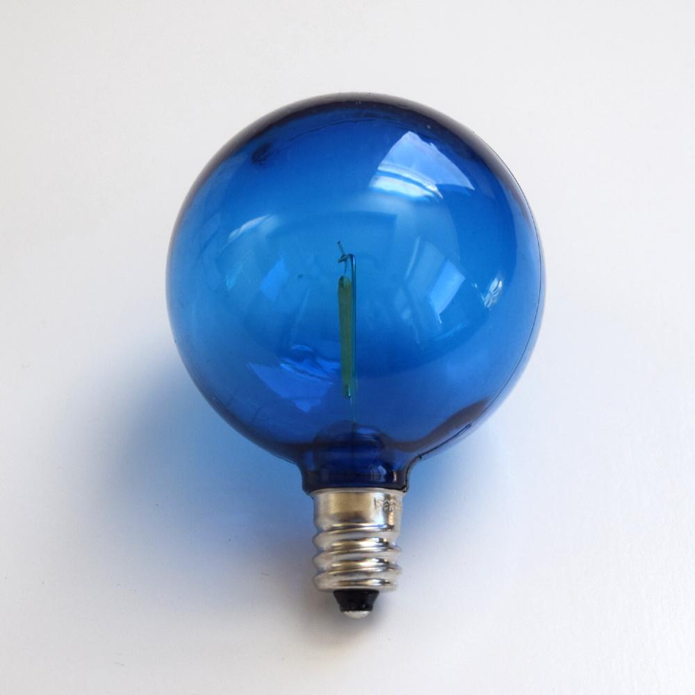 Blue LED Filament G50 Globe Shatterproof Energy Saving Colored Light Bulb, Dimmable, 1W,  E12 Candelabra Base - Luna Bazaar | Boho &amp; Vintage Style Decor