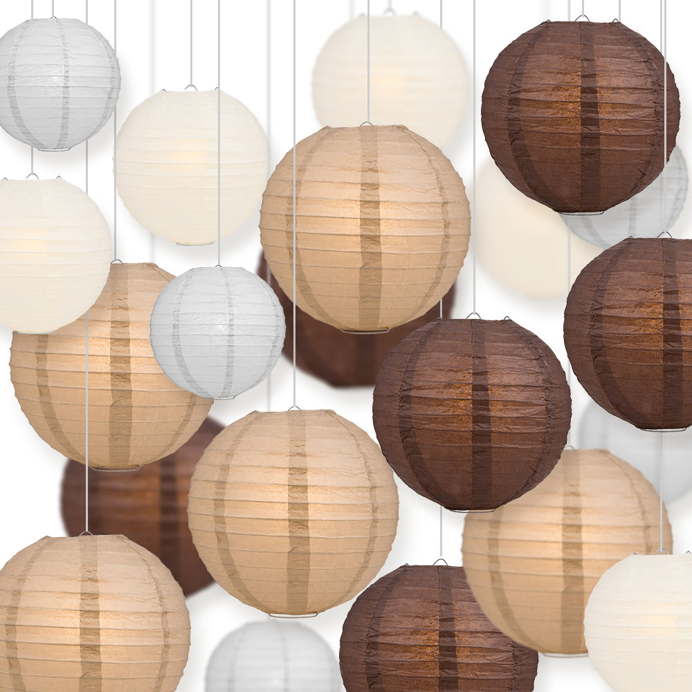 Ultimate 20-Piece Earthtone Variety Paper Lantern Party Pack - Assorted Sizes of 6&quot;, 8&quot;, 10&quot;, 12&quot; (5 Round Lanterns Each) for Weddings and Decor - Luna Bazaar | Boho &amp; Vintage Style Decor