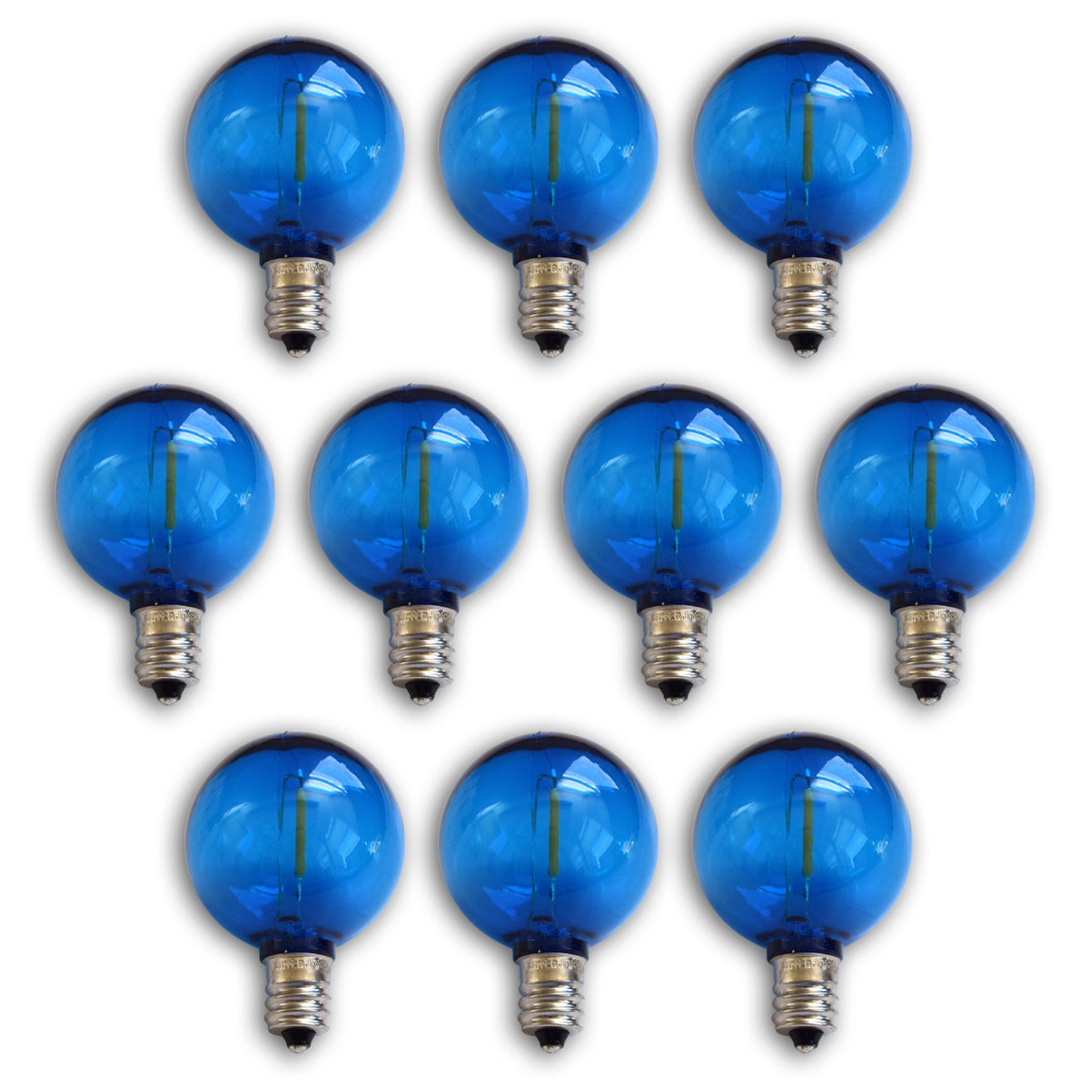 10-PACK Blue LED Filament G40 Globe Shatterproof Energy Saving Color Light Bulb, Dimmable, 1W,  E12 Candelabra Base - Luna Bazaar | Boho &amp; Vintage Style Decor