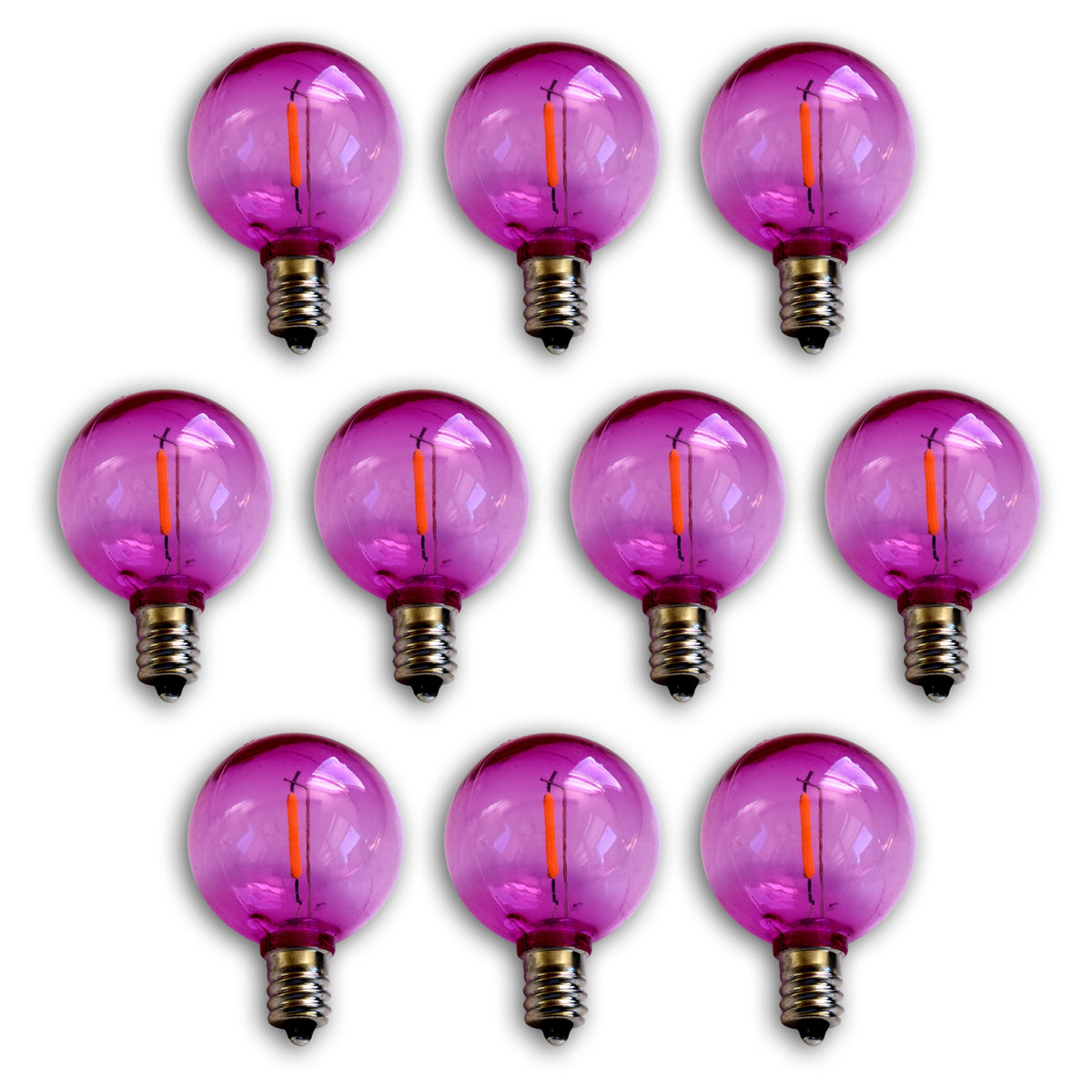 10-PACK Fuchsia / Hot Pink LED Filament G40 Globe Shatterproof Energy Saving Color Light Bulb, Dimmable, 1W,  E12 Candelabra Base - Luna Bazaar | Boho &amp; Vintage Style Decor