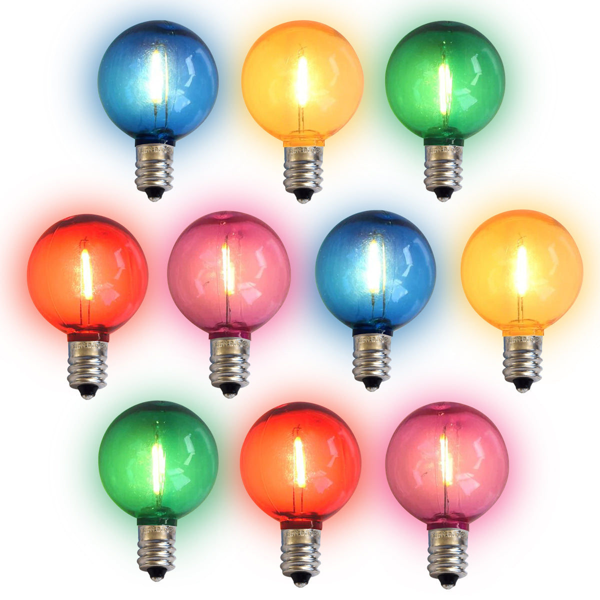 10-PACK Multi-Color LED Filament G40 Globe Shatterproof Energy Saving Color Light Bulb, Dimmable, 1W,  E12 Candelabra Base - Luna Bazaar | Boho &amp; Vintage Style Decor