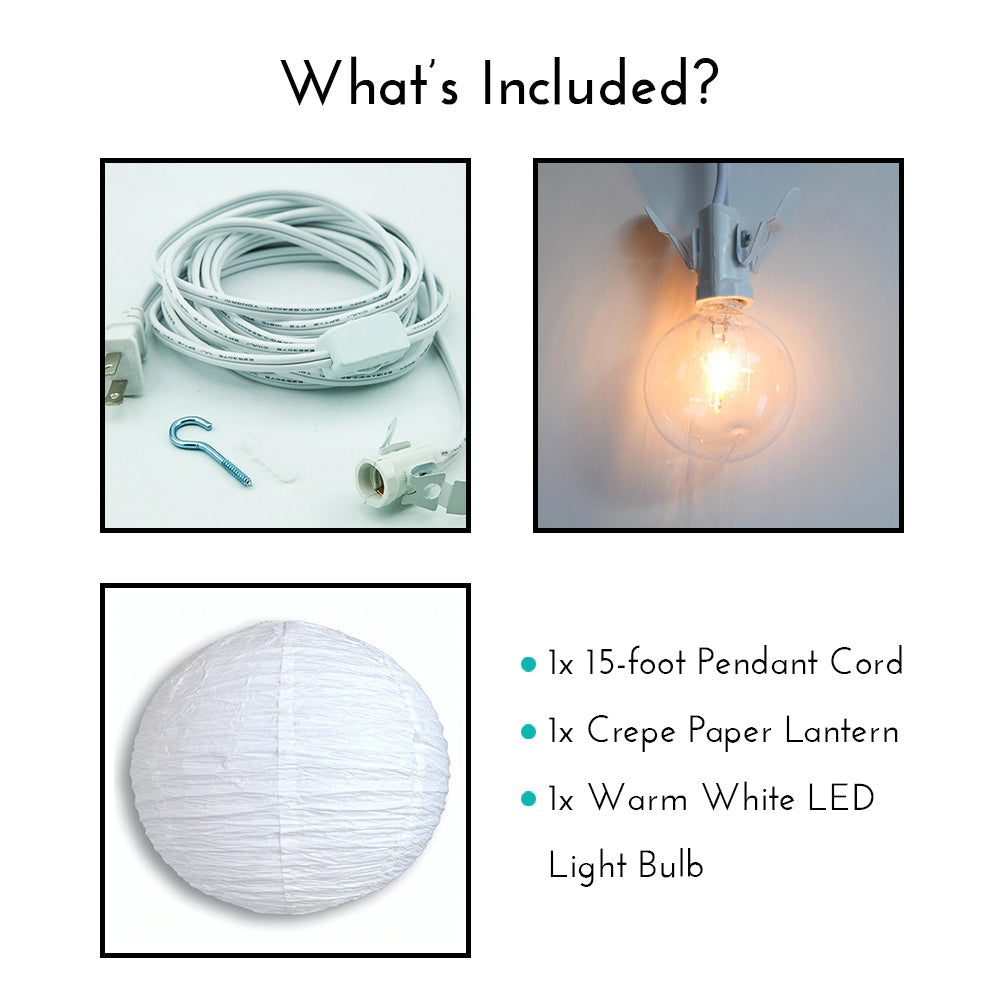 Crepe Premium Paper Lantern Pendant Light Cord Kit with G50 Warm White LED Bulb - Luna Bazaar | Boho &amp; Vintage Style Decor