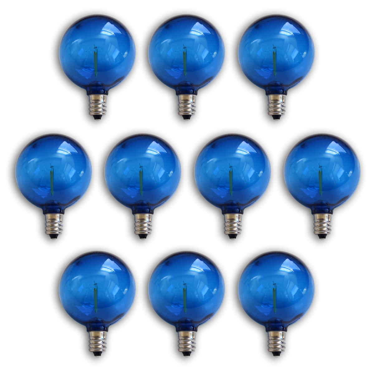 10-PACK Blue LED Filament G50 Globe Shatterproof Energy Saving Color Light Bulb, Dimmable, 1W,  E12 Candelabra Base - Luna Bazaar | Boho &amp; Vintage Style Decor