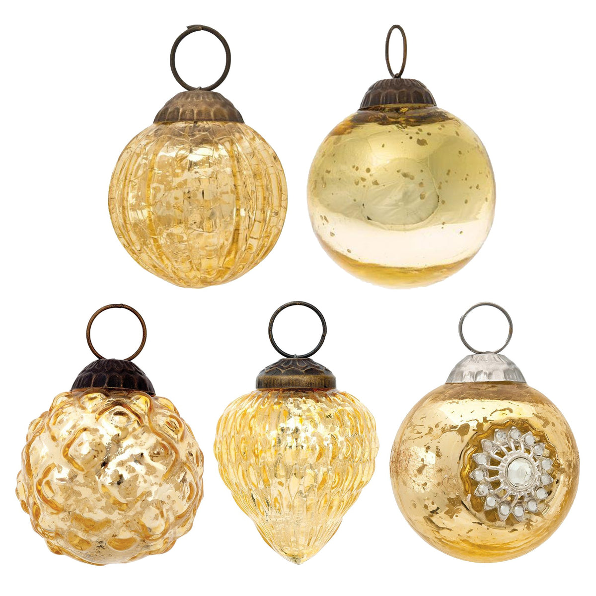 5 Pack | Gold Royal Chic Assorted Ornaments Set - Great Gift Idea, Vintage-Style Decorations for Christmas, Special Occasions, Home Decor and Parties
