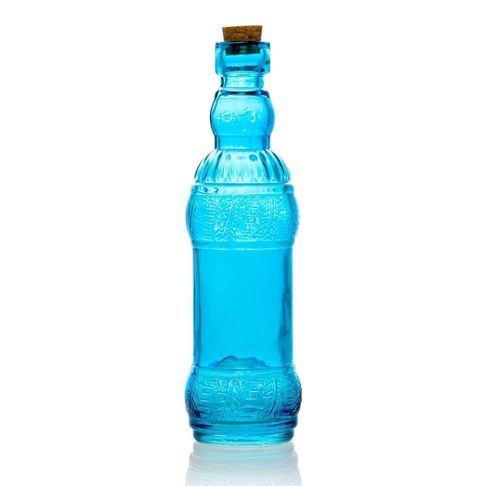 Shabby Chic Turquoise Blue Vintage Glass Bottles Set - (5 Pack, Assorted Designs)