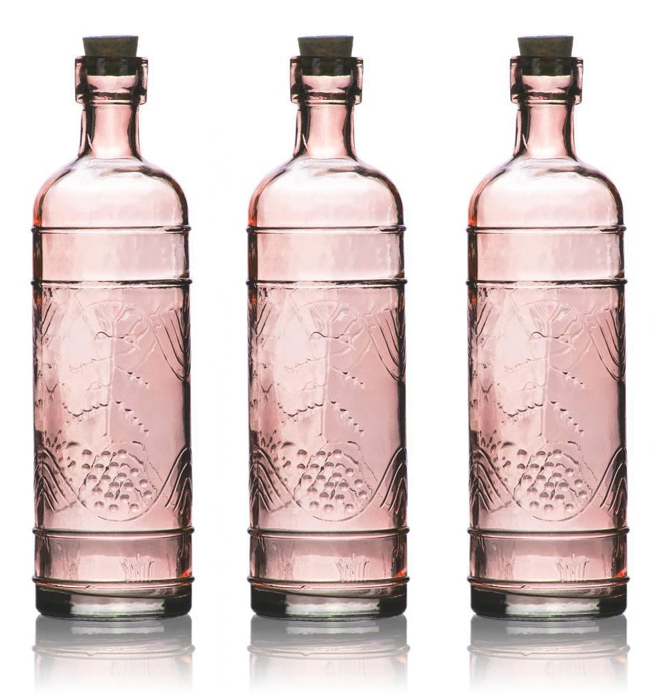 3-Pack 6.5&quot; Mabel Pink Vintage Glass Bottle with Cork - DIY Wedding Flower &amp; Bud Vases - Luna Bazaar | Boho &amp; Vintage Style Decor
