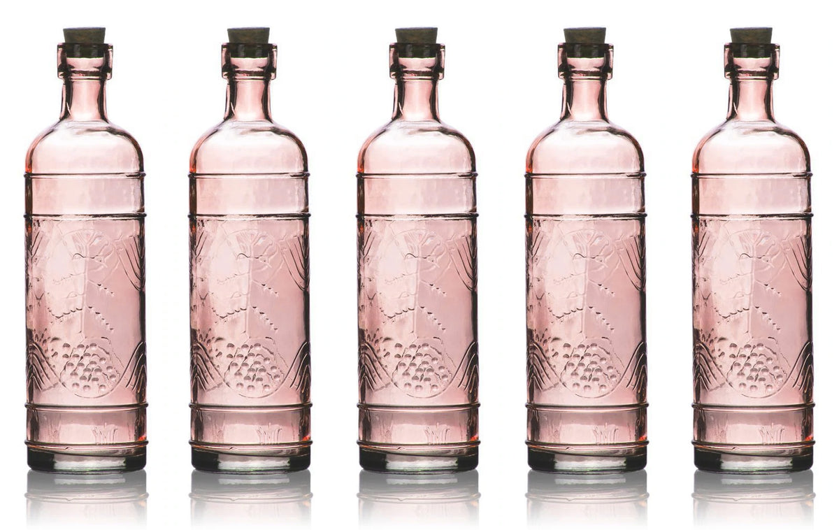 5 Pack - 6.5&quot; Mabel Pink Vintage Glass Bottle with Cork - DIY Wedding Flower &amp; Bud Vases - Luna Bazaar | Boho &amp; Vintage Style Decor