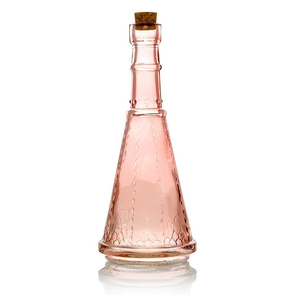 Shabby Chic Pink Vintage Glass Bottles Set - (5 Pack, Assorted Designs)