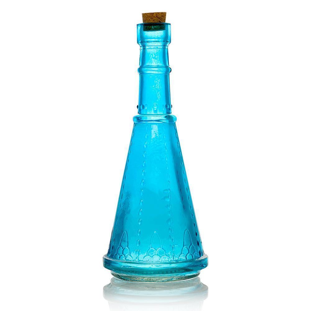 Shabby Chic Turquoise Blue Vintage Glass Bottles Set - (5 Pack, Assorted Designs)