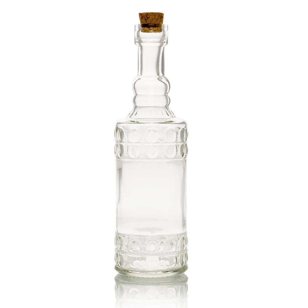 5 Pack - 6.6&quot; Calista Clear Vintage Glass Bottle with Cork - DIY Wedding Flower Bud Vases