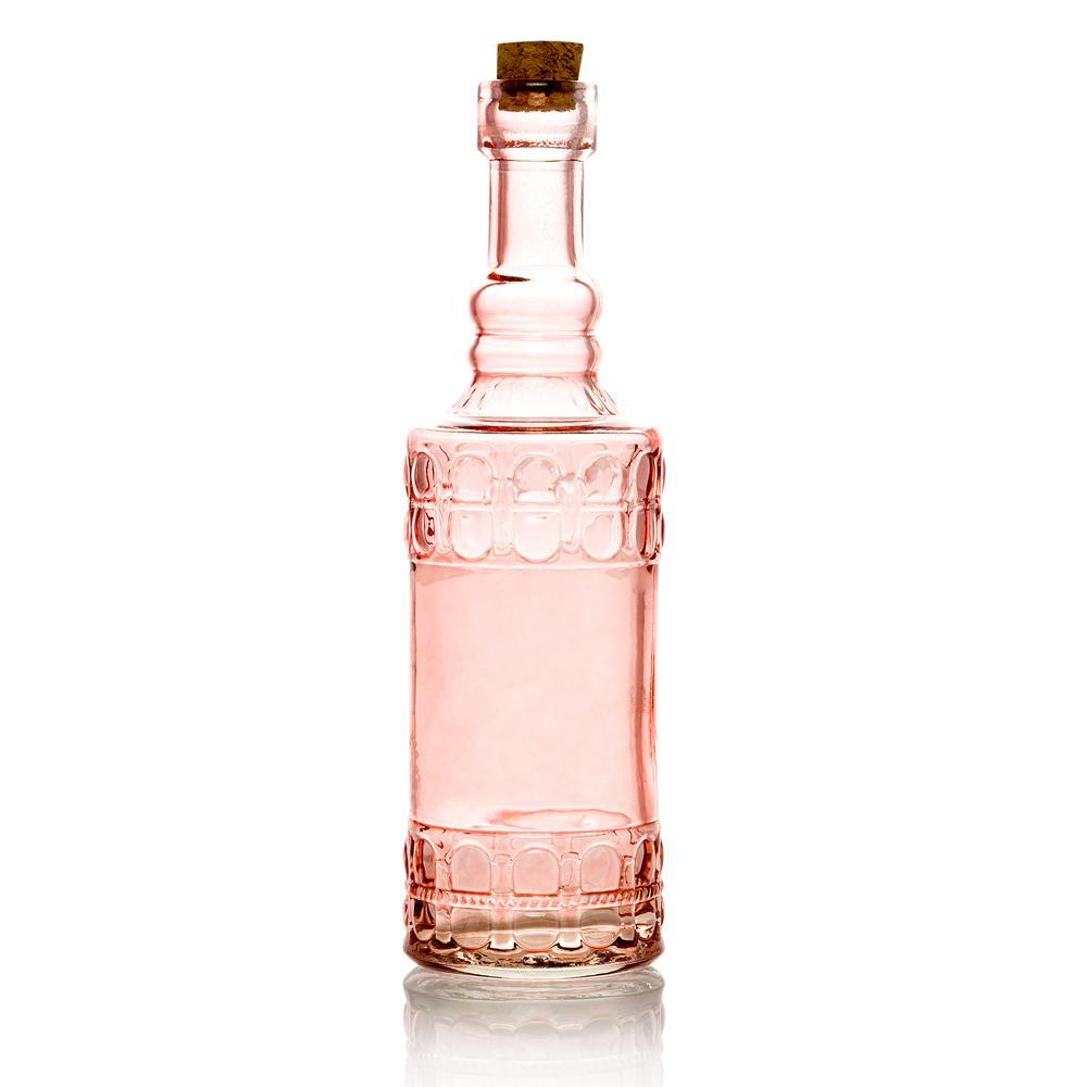 5 Pack - 6.6&quot; Calista Pink Vintage Glass Bottle with Cork - DIY Wedding Flower Bud Vases