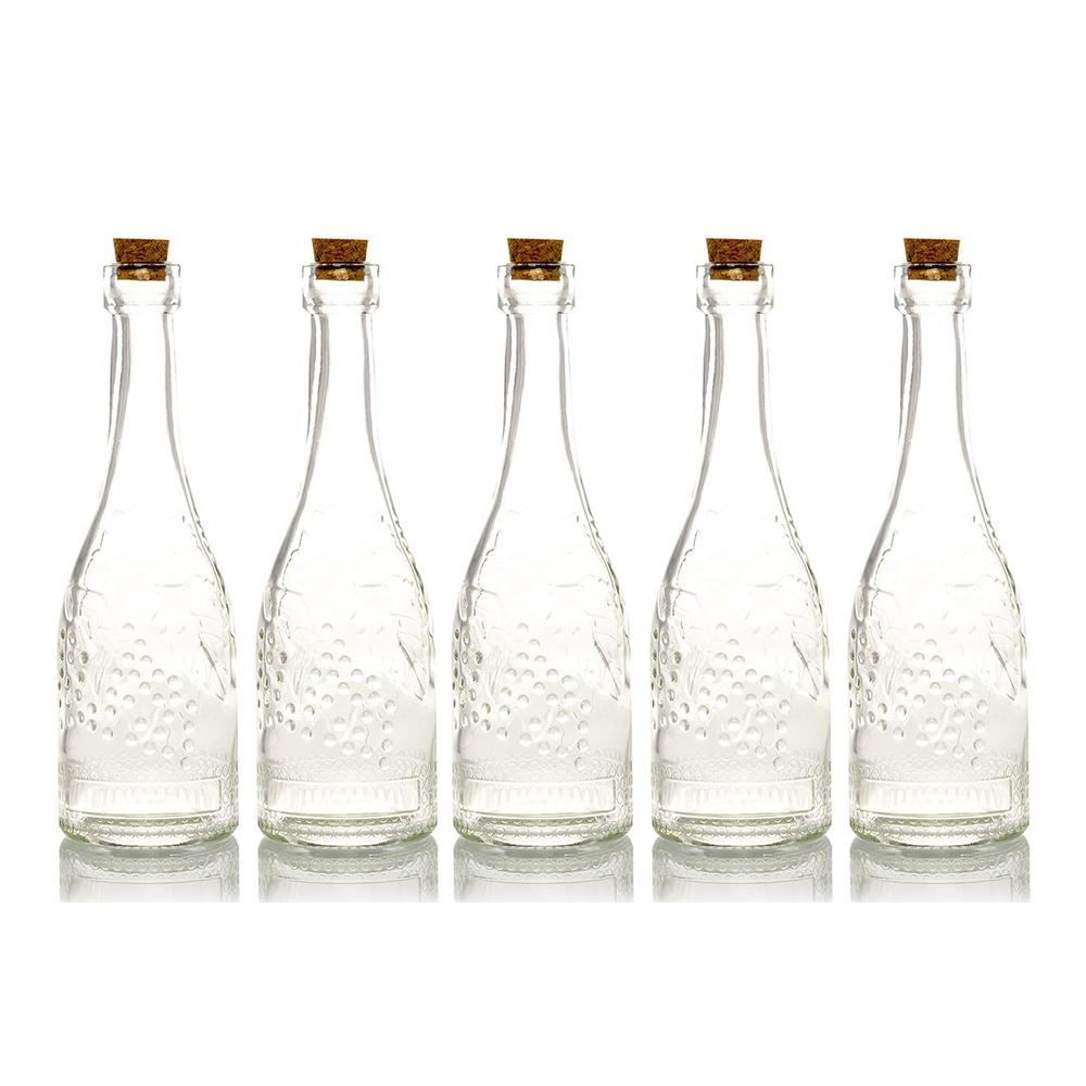 5 Pack - 6.6&quot; Stella Clear Vintage Glass Bottle with Cork - DIY Wedding Flower Bud Vases