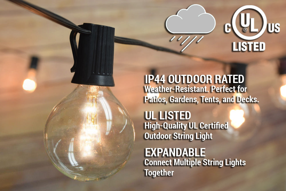 21 FT Shatterproof Light Bulb LED Outdoor Patio String Light Set, 10 Socket E12 C7 Base, Black Cord - Luna Bazaar | Boho &amp; Vintage Style Decor