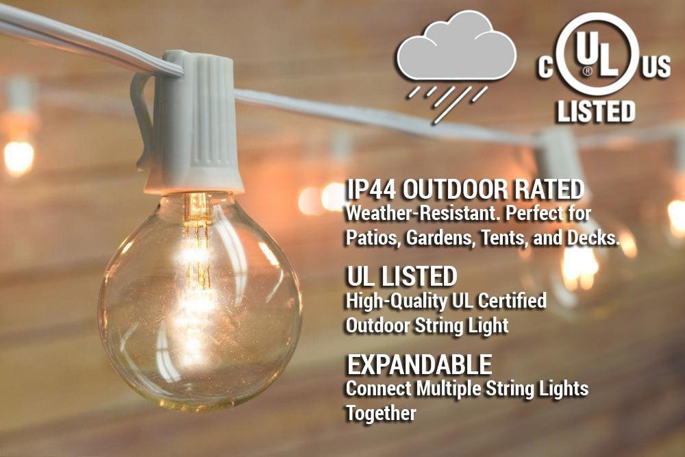 21 FT Shatterproof Light Bulb LED Outdoor Patio String Light Set, 10 Socket E12 C7 Base, White Cord - Luna Bazaar | Boho &amp; Vintage Style Decor