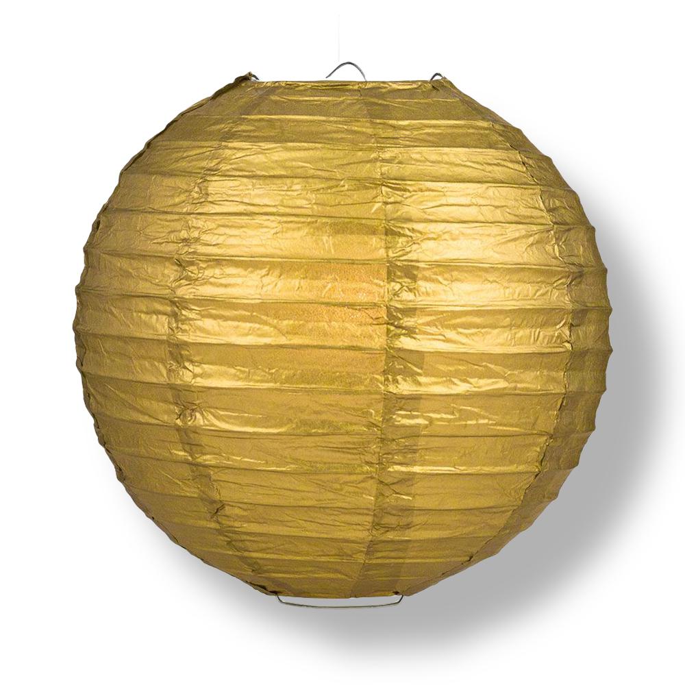 24 Inch Gold Parallel Ribbing Round Paper Lantern - Luna Bazaar | Boho &amp; Vintage Style Decor