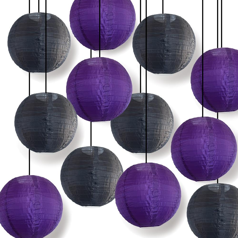Halloween 12-Piece Black / Purple Nylon Lantern Party Pack Set, Assorted Hanging Decoration