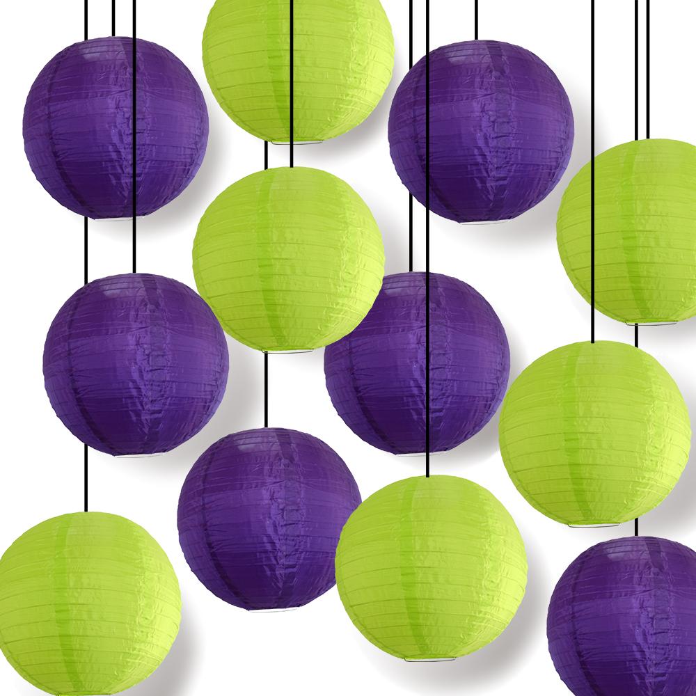 Halloween 12-Piece Purple / Green Nylon Lantern Party Pack Set, Assorted Hanging Decoration