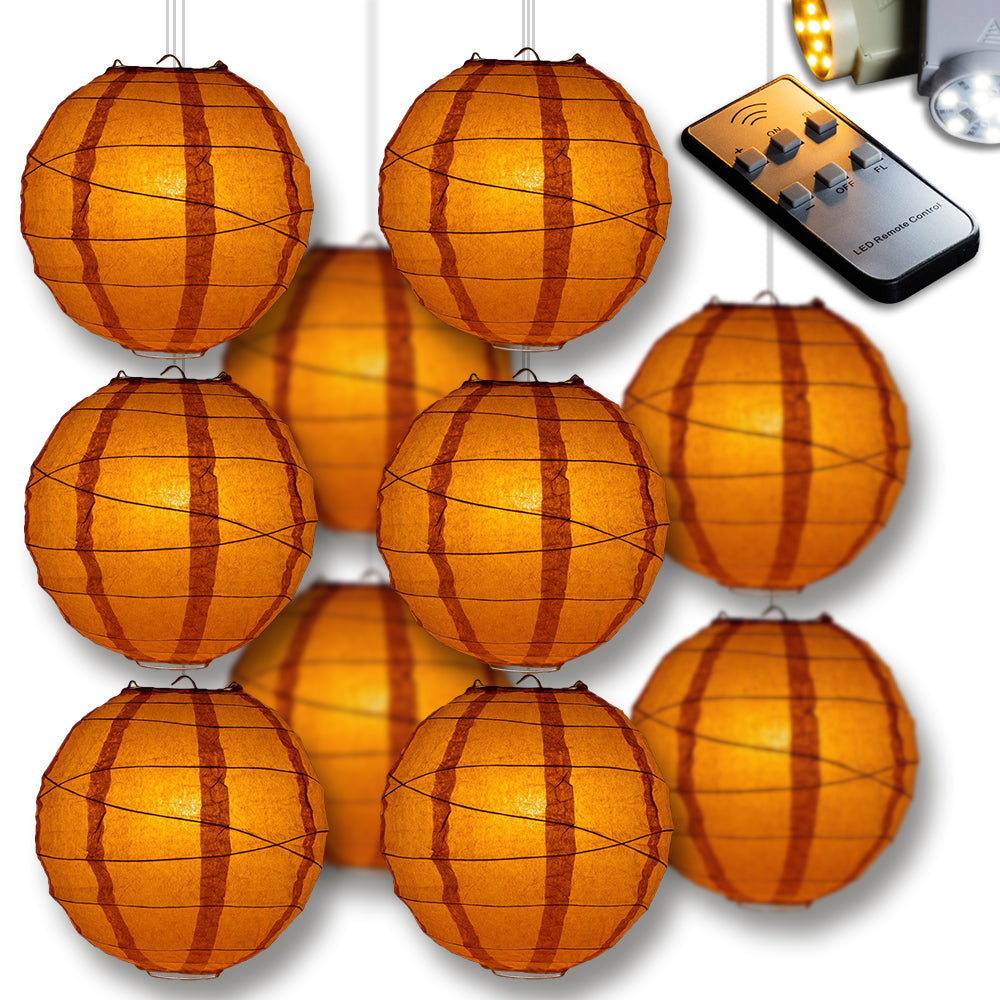 Persimmon Orange Crisscross Paper Lantern 10pc Party Pack with Remote Controlled LED Lights Included