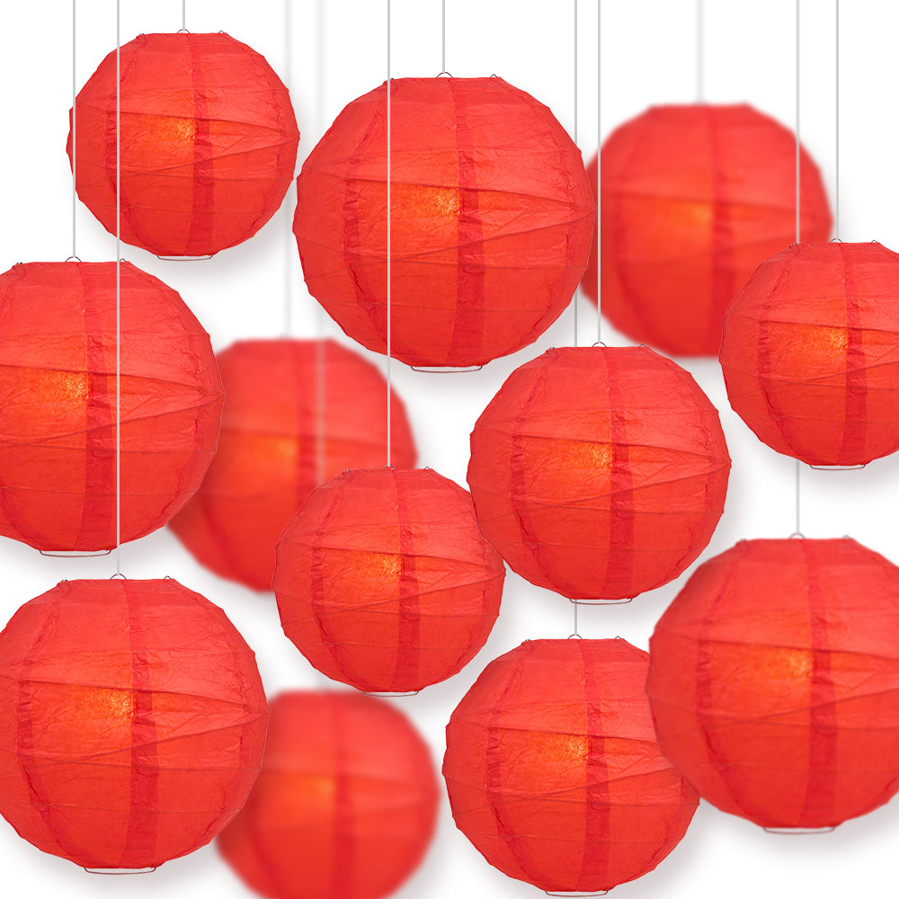 12-PC Red Paper Lantern Decoration Set, 12/10/8-Inch - Luna Bazaar | Boho &amp; Vintage Style Decor