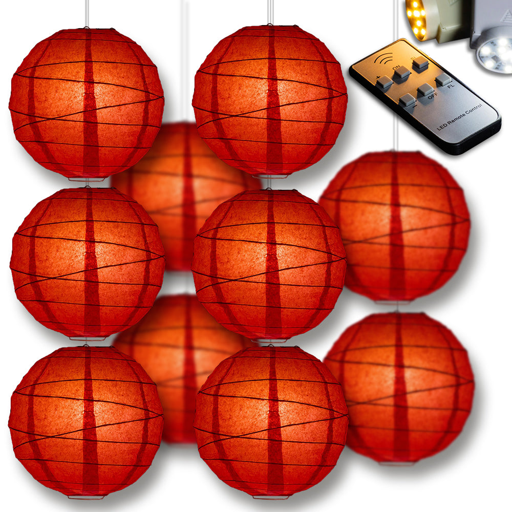 Red Crisscross Paper Lantern 10pc Party Pack with Remote Controlled LED Lights Included