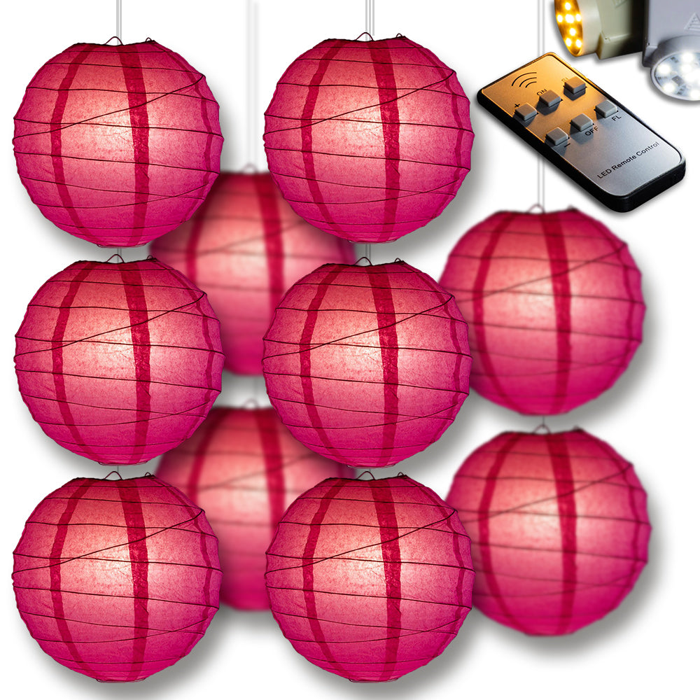 Hot Pink Crisscross Paper Lantern 10pc Party Pack with Remote Controlled LED Lights Included