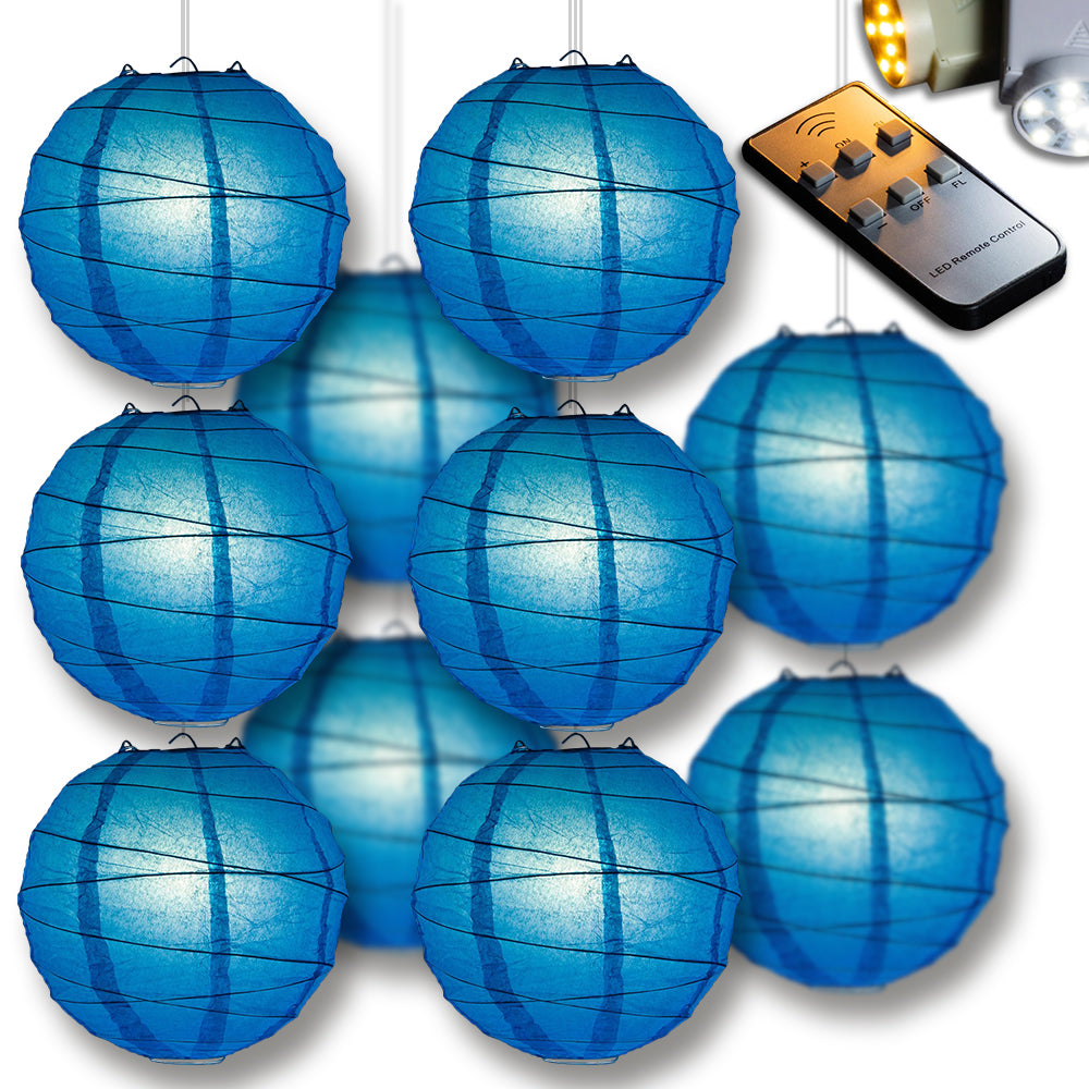 Turquoise Blue Crisscross Paper Lantern 10pc Party Pack with Remote Controlled LED Lights Included