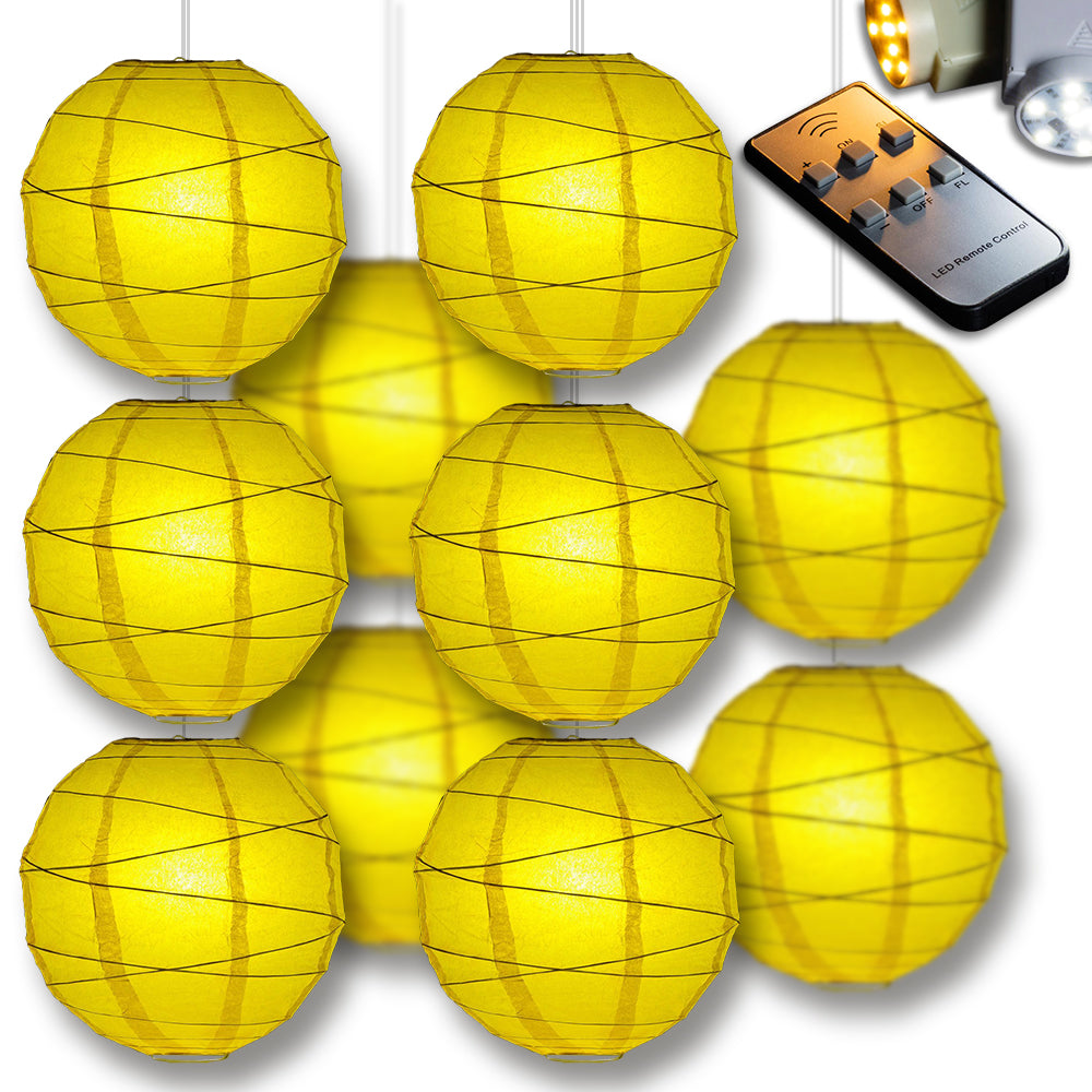 Yellow Crisscross Paper Lantern 10pc Party Pack with Remote Controlled LED Lights Included