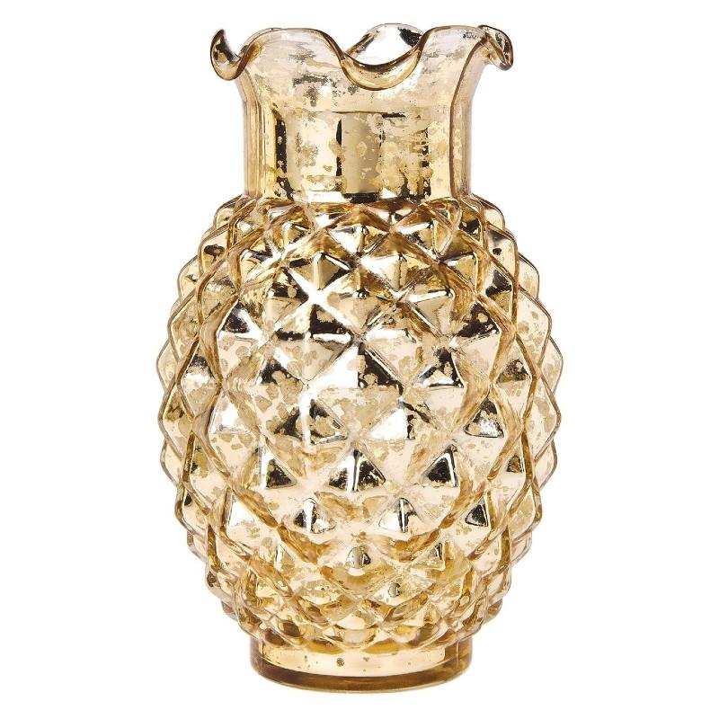 Vintage Mercury Glass Vase (6-Inch, Willa Ruffled Pineapple Design, Gold) - Decorative Flower Vase - For Home Decor and Wedding Centerpieces - Luna Bazaar | Boho &amp; Vintage Style Decor