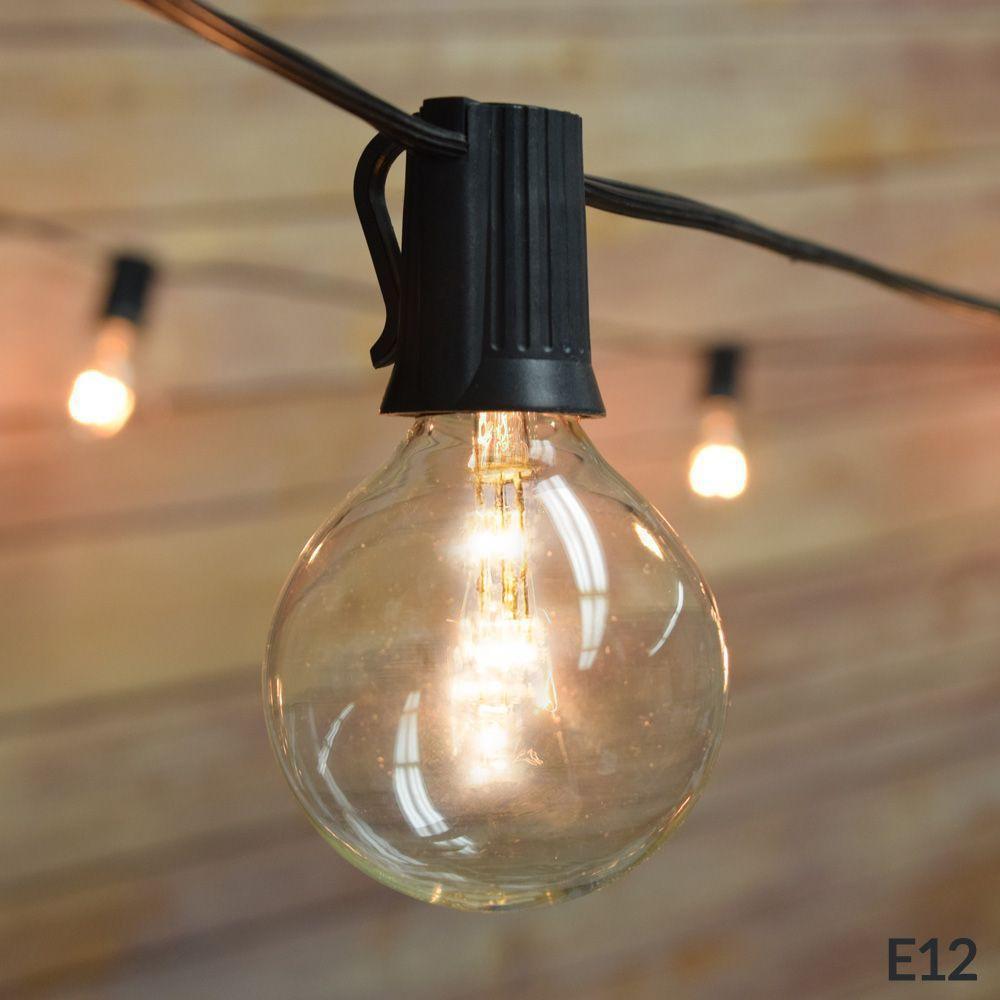 31 FT Shatterproof Light Bulb LED Outdoor Patio String Light Set, 10 Socket E12 C7 Base, Black Cord - Luna Bazaar | Boho &amp; Vintage Style Decor