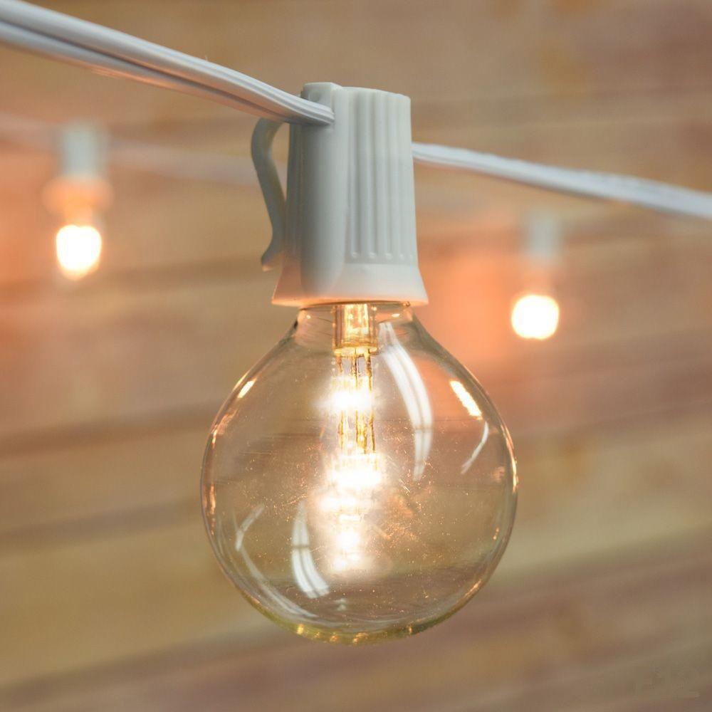 51 FT Shatterproof Light Bulb LED Outdoor Patio String Light Set, 50 Socket E12 C7 Base, White Cord - Luna Bazaar | Boho &amp; Vintage Style Decor