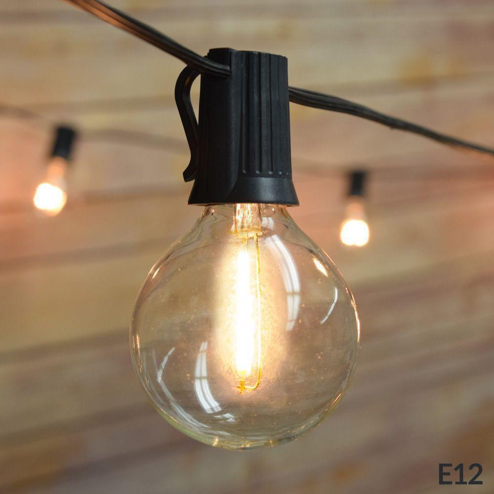 28 FT Shatterproof Light Bulb LED Outdoor Patio String Light Set, 25 Socket E12 C7 Base, Black Cord - Luna Bazaar | Boho &amp; Vintage Style Decor