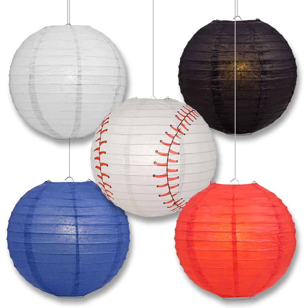 Miami Pro Baseball Blue, Black, Red &amp; Grey 14-inch Paper Lanterns 5pc Combo Party Pack - Luna Bazaar | Boho &amp; Vintage Style Decor