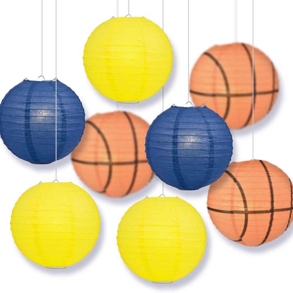 Michigan College Basketball Yellow, Navy Blue 14-inch Paper Lanterns 8pc Combo Party Pack - Luna Bazaar | Boho &amp; Vintage Style Decor