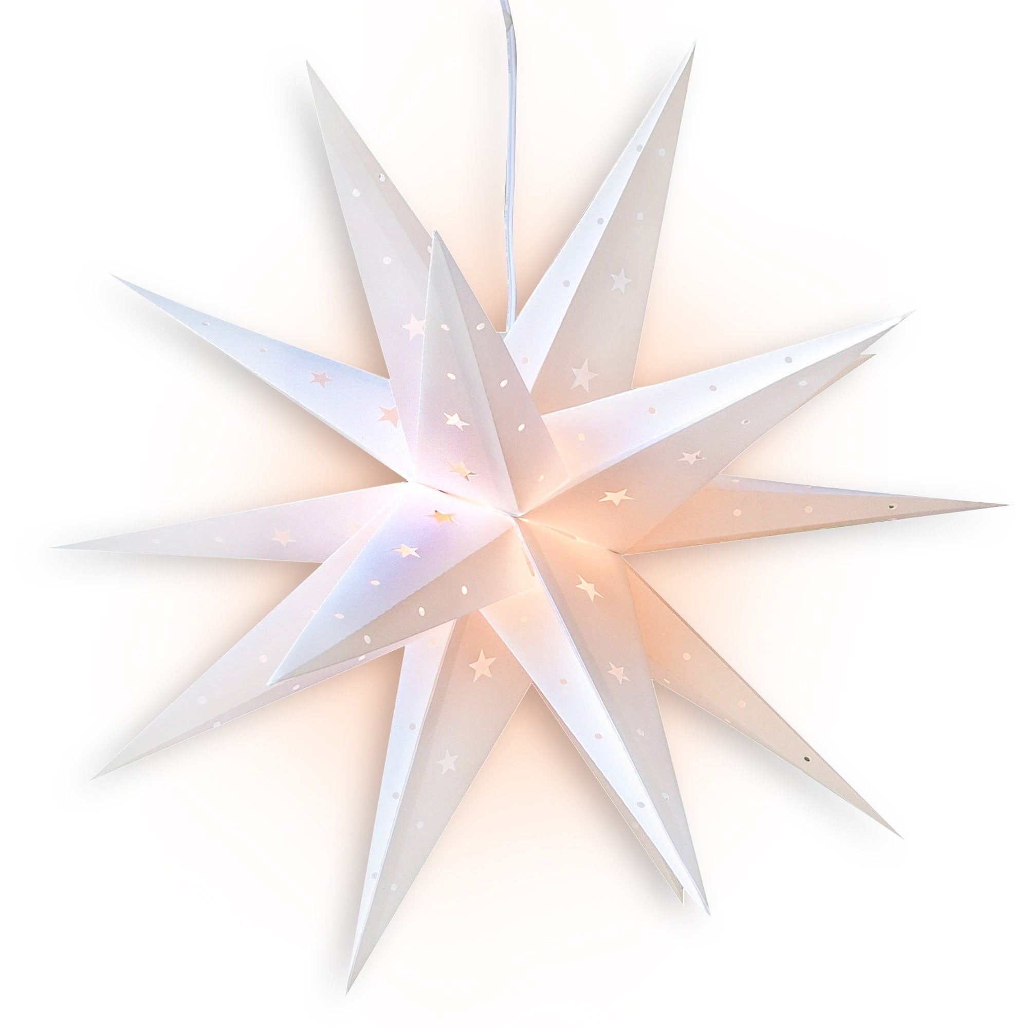 Geometrical Multi Point Star Lantern, Hanging Decoration - White, Size: 24 inch