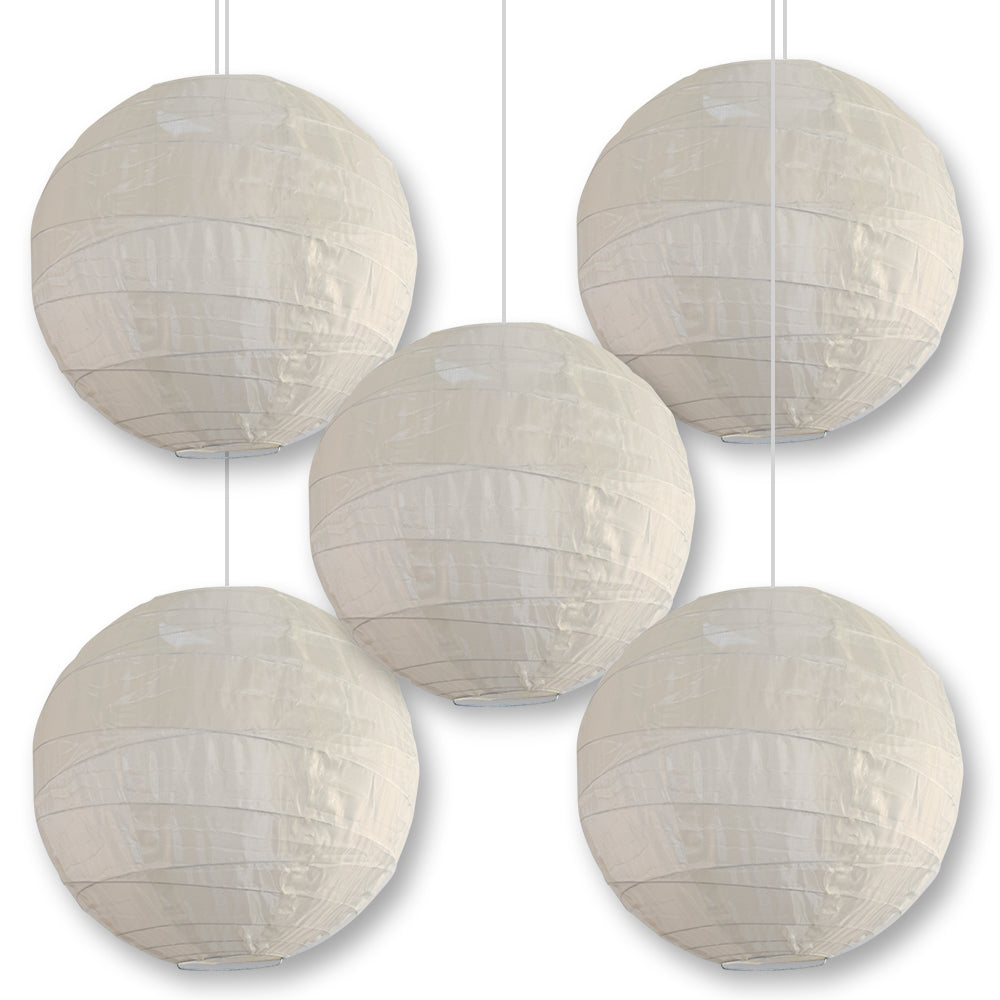 BULK PACK (5) 12 Inch Irregular Ribbed Beige / Ivory Shimmering Nylon Lantern, Durable, Hanging - LunaBazaar.com - Discover. Celebrate. Decorate.