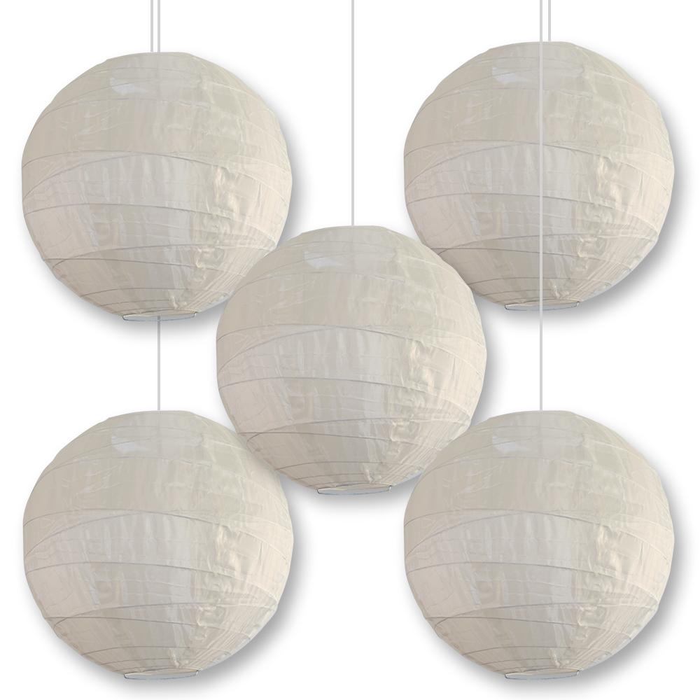 BULK PACK (5) 24 Inch Beige Shimmering Nylon Lantern, Free-Style Ribbing, Durable, Hanging