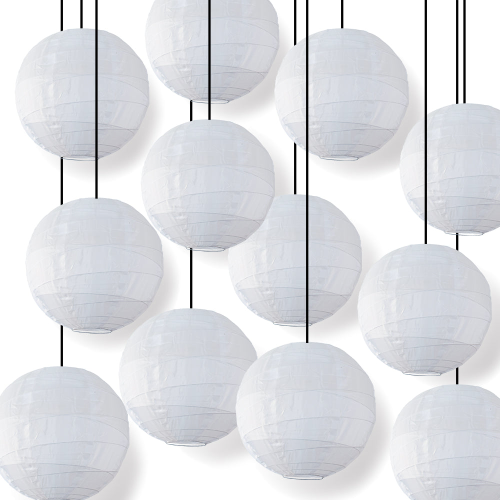 BULK PACK (12) 12 Inch Irregular Ribbed White Shimmering Nylon Lantern, Durable, Hanging - LunaBazaar.com - Discover. Celebrate. Decorate.