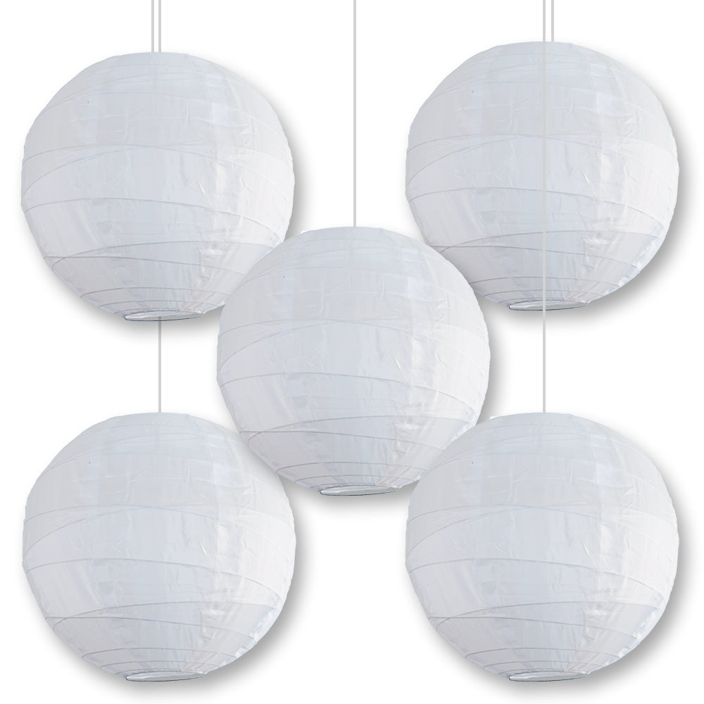 BULK PACK (5) 12 Inch Irregular Ribbed White Shimmering Nylon Lantern, Durable, Hanging - LunaBazaar.com - Discover. Celebrate. Decorate.