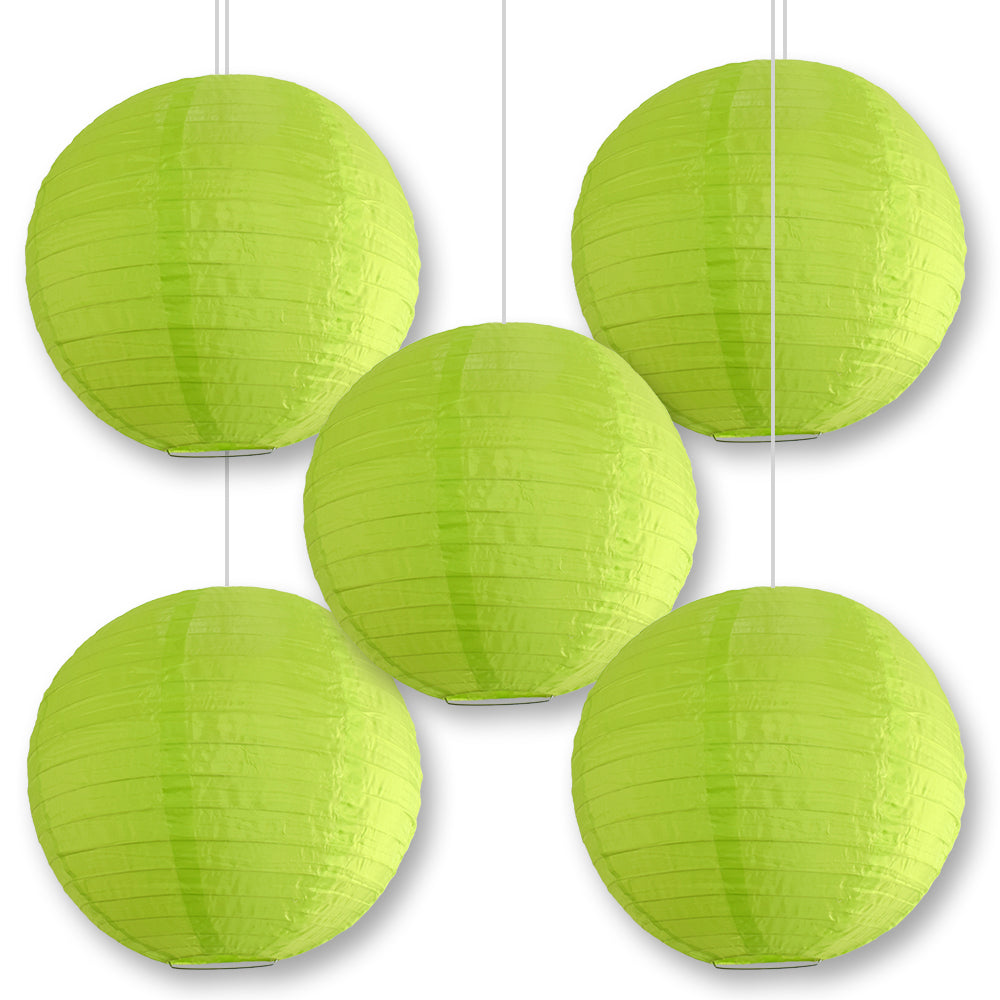 BULK PACK (5) 24 Inch Apple Green Shimmering Nylon Lantern, Parallel Ribbing, Durable, Hanging Decoration - Luna Bazaar | Boho &amp; Vintage Style Decor