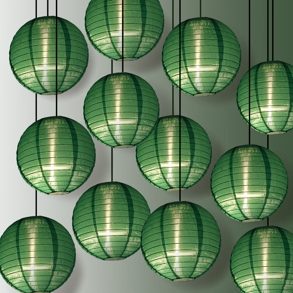 BULK PACK (12) 10 Inch Emerald Green Shimmering Nylon Lantern, Even Ribbing, Durable, Hanging - LunaBazaar.com - Discover. Celebrate. Decorate.