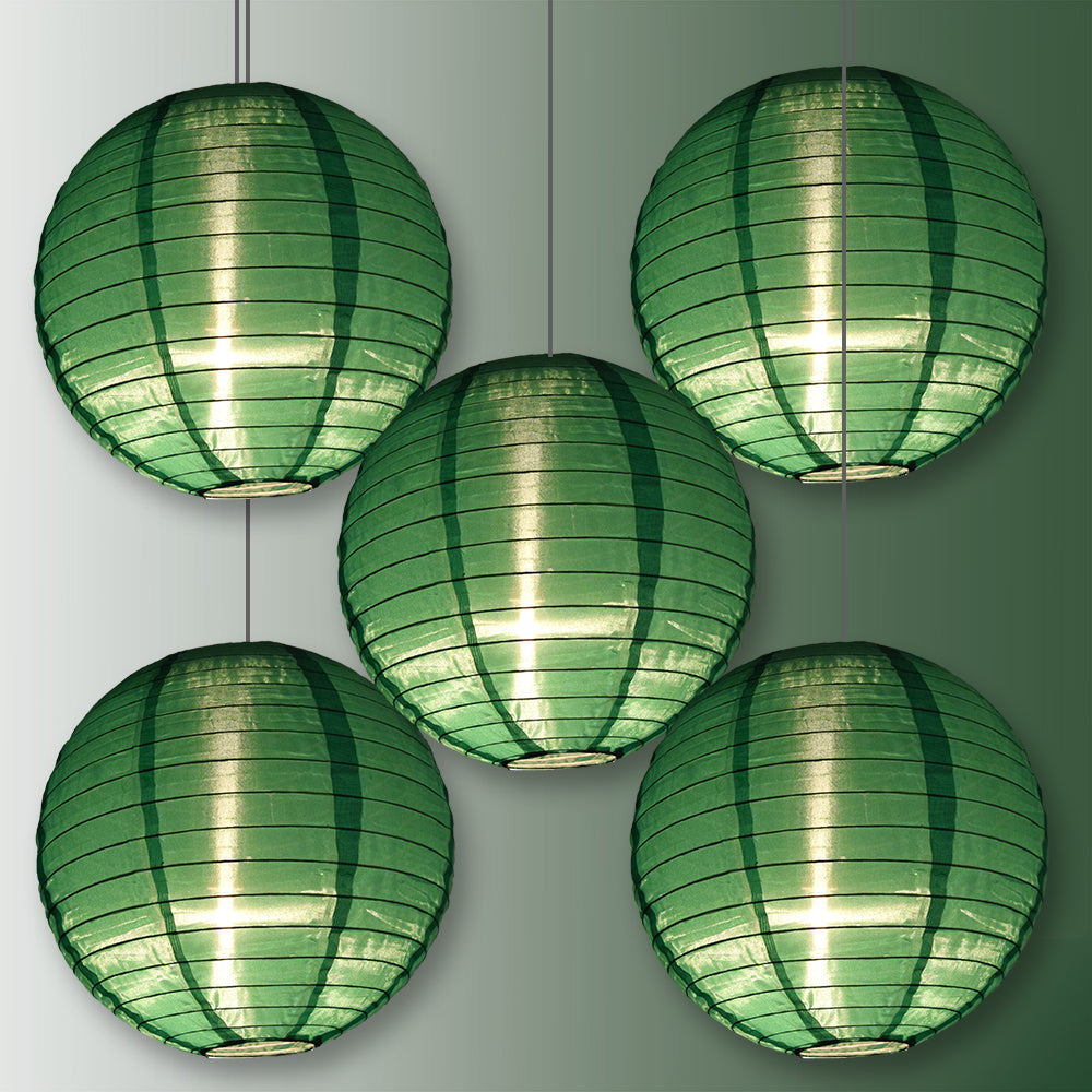 BULK PACK (5) 24 Inch Emerald Green Shimmering Nylon Lantern, Even Ribbing, Durable, Hanging - LunaBazaar.com - Discover. Celebrate. Decorate.
